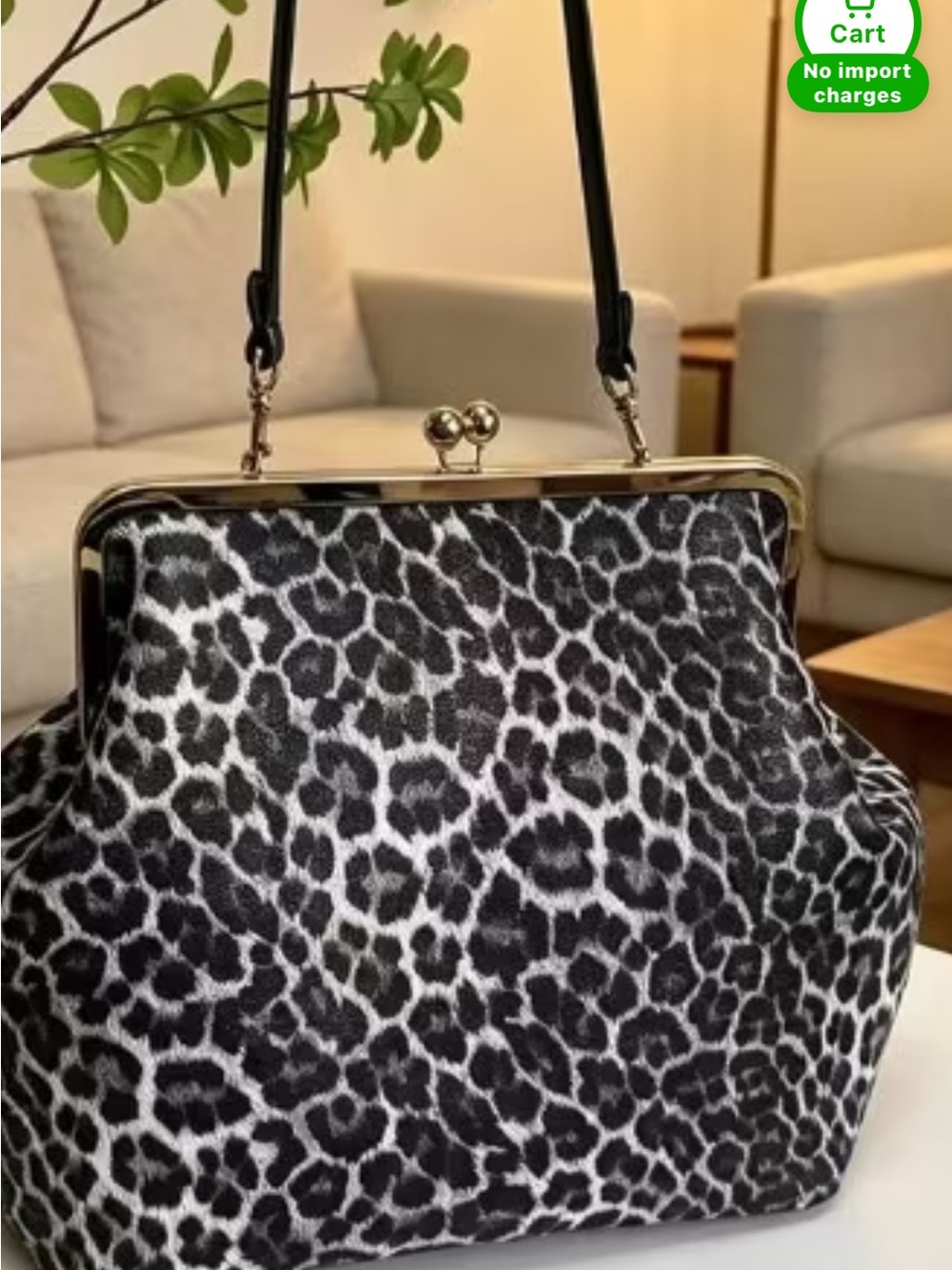 Black & White Leopard-Print Frame Satchel Bag